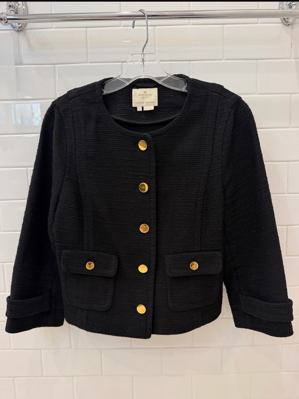 kate spade Black Textured Gold-Button Cropped Jacket